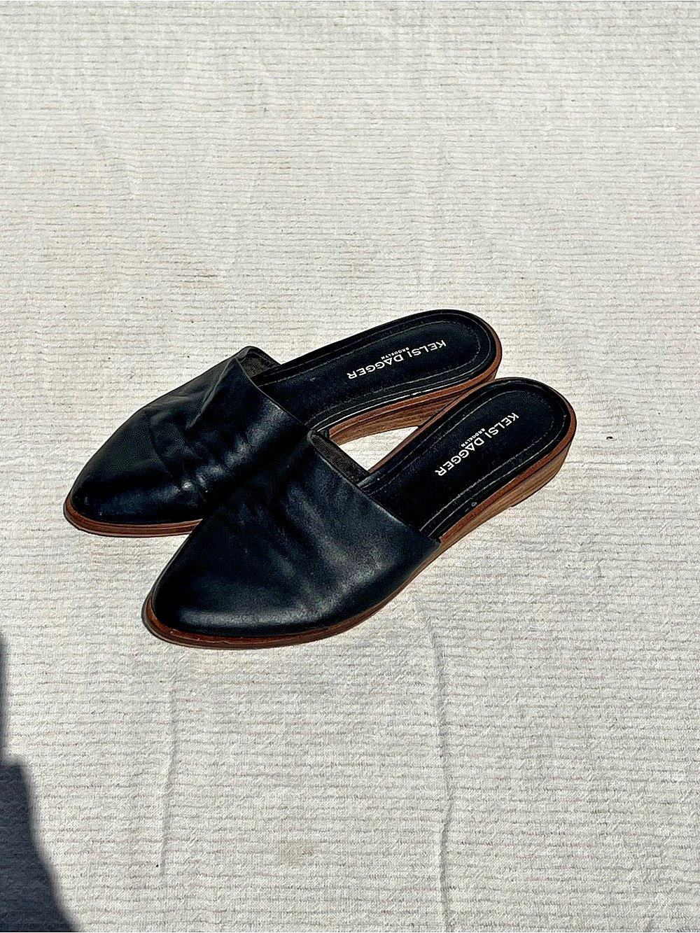 Kelsi Dagger Black Leather-Look Mules